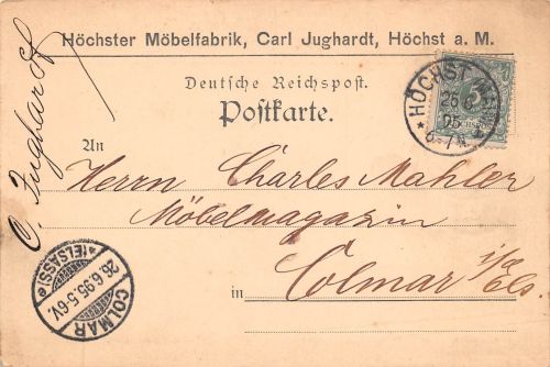Höchst a. Main Postkarte Carl Jughardt Möbelfabrik gl1895 196.681