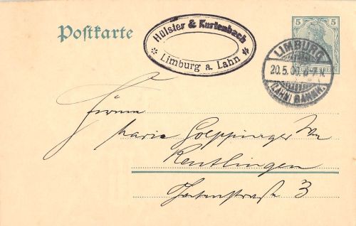 Limburg a. d. Lahn Postkarte Fa. Hülster & Kurtenbach gl1909 196.688