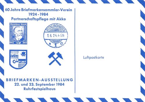 Rechlinghausen Luftpostkarte Briefmarkenausstellung 1984 ngl 196.696