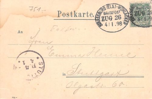 Bahnpoststempel ZUG 26 Strassburg (Els.)-Mühlacker gl4.1.98 196.641