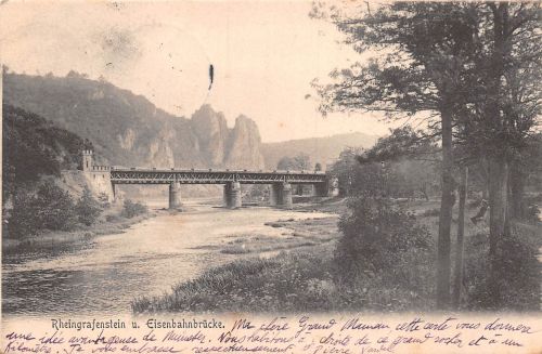 Bad Münster a. Stein Rheingrafenstein und Eisenbahnbrücke gl1904 197.329