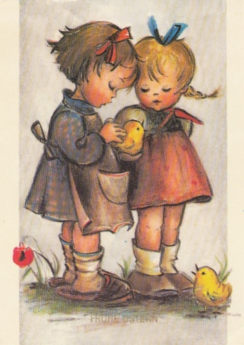 Ostern-Wünsche von Kindern mit Küken ngl E8212