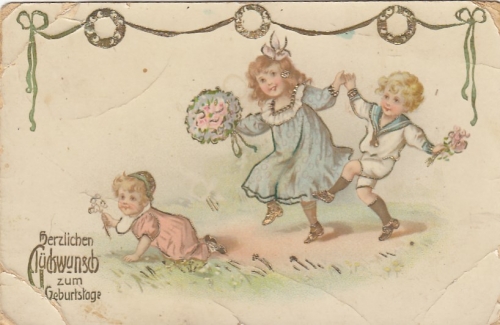 Geburtstag-Wünsche mit kleinen Gratulanten, Glitzerkarte gl1912 E8221