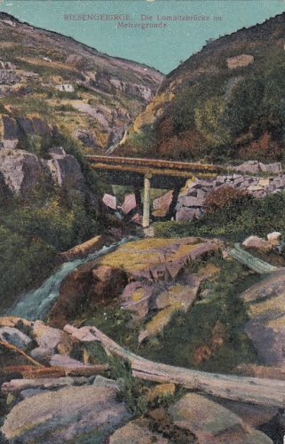 Riesengebirge, Die Lomnitzbrücke am Metzergrunde ngl E8502