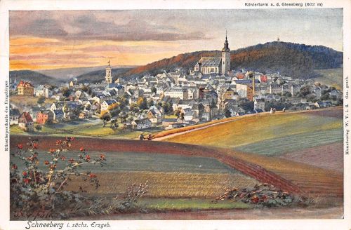 Schneeberg im Erzgebirge Panorama Künstlerkarte sign. gl1907 197.778