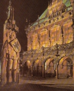 Bremen, Roland und Rathaus bei Nacht ngl F8389