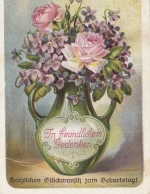Geburtstag-Wünsche mit Rosen-Vase gl1927 G3477
