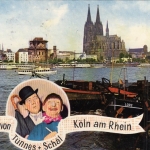 Köln am Rhein, Rheinufer mit Dom und Tünnes und Schäl gl1960 G6561R