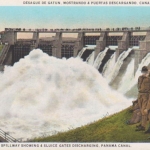 Panama Kanalzone Gatun Spillway showing 4 Sluice Gates discharching ngl 220.179