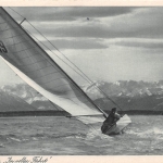 Starnberger See "In voller Fahrt" Segelboot vor Gebirge m. Schnee gl1972 151.323