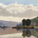 Flußlandschaft mit Dampfer. Wer kennt sie? ngl E0669