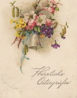 Ostern-Wünsche mit Glocke an Blümchen gl1927 E1206