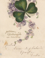 Geburtstag-Wünsche mit Kleeblatt .. Prägedruck gl1906? E5349