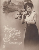 Geburtstag-Wünsche Dame und Landschaft feldpgl1915 E7431