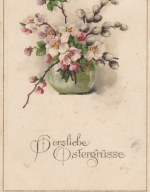 Ostern-Wünsche mit Obstblüten-Vase glum 1910? E7443