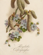 Ostern-Wünsche mit Kätzchen und Blüten gl1925 E7444