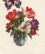 Blumen mit Schmetterling, Klebekarte gl1941 E7534
