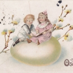 Ostern-Wünsche mit Kindern auf Osterei glum 1910? E8210