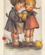 Ostern-Wünsche von Kindern mit Küken ngl E8212