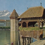 Luzern, Kapellbrücke mit Wasserturm und Pilatus ngl F0859