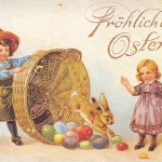 Ostern-Wünsche, Kinder mit Eier-Korb ngl F2336