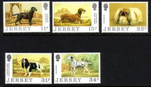 JERSEY MI-NR. 430-434 POSTFRISCH(MINT) HUNDE 1988 LABRADOR PEKINESE DALMATINER