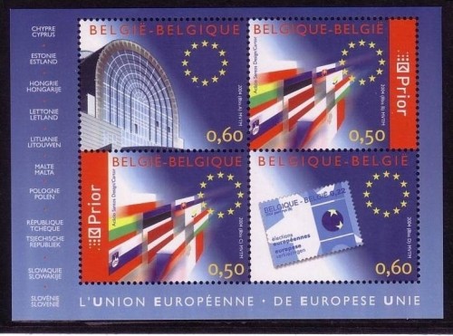 BELGIEN BLOCK 94 POSTFRISCH MITLÄUFER 2004 EU-ERWEITERUNG MARKE AUF MARKE