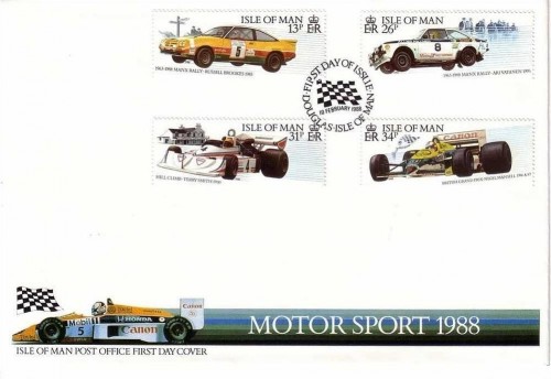 ISLE OF MAN MI-NR. 363-366 FDC MANX RALLEY RENNFAHRER UND AUTOS NIGEL MANSELL
