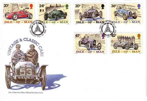 ISLE OF MAN MI-NR. 637-642 FDC TOURIST TROPHY AUTOMOBILRENNEN MASERATI