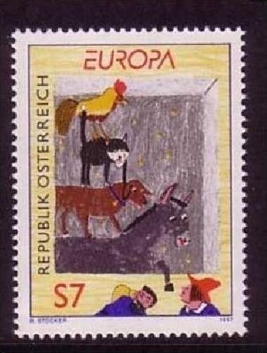 ÖSTERREICH MI-NR. 2221 POSTFRISCH EUROPA 1997 MÄRCHEN HAHN KATZE HUND ESEL