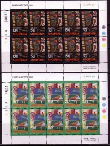 ALBANIEN EUROPA 2003 PLAKATKUNST 10 x KLEINBOGENSATZ 2928-2929 POSTFRISCH