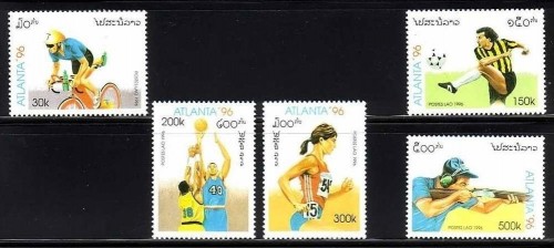 LAOS MI-NR. 1498-1502 POSTFRISCH(MINT) OLYMPIADE ATLANTA 1996 RADFAHREN, SCHIESSEN, LAUFEN, BASKETBALL, FUSSBALL