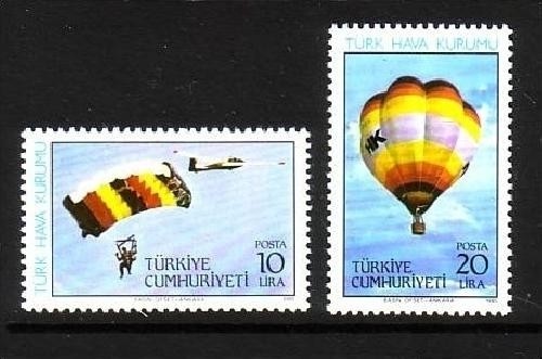 TÜRKEI MI-NR. 2703-2704 POSTFRISCH(MINT) TÜRKISCHER LUFTFAHRTVEREIN SEGELFLUGZEUG HEISSLUFTBALLON