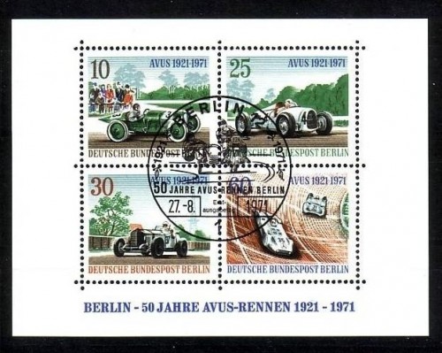 BERLIN BLOCK 3 GESTEMPELT(USED) 50 JAHRE AVUS RENNEN 1971