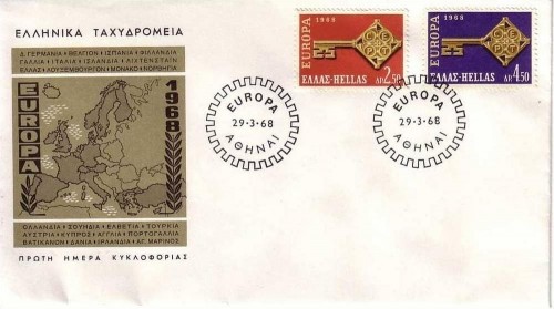 GRIECHENLAND MI-NR. 974-975 FDC CEPT 1968 SCHLÜSSEL