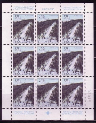 JUGOSLAWIEN MI-NR. 1450 POSTFRISCH(MINT) KLEINBOGEN SKIFLUG WM PLANICA 1972