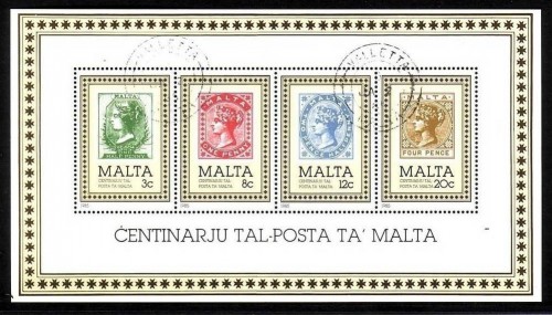 MALTA BLOCK 8 GESTEMPELT(USED) 100 JAHRE POST MALTA 1985 MARKE AUF MARKE