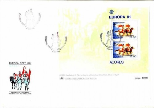 AZOREN BLOCK 2 FDC EUROPA 1981 FOLKLORE PFERD REITERSPIELE