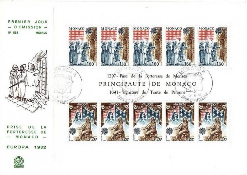 MONACO BLOCK 19 FDC EUROPA 1982 HISTORISCHE EREIGNISSE