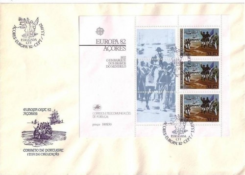 AZOREN BLOCK 3 FDC EUROPA 1982 HISTORISCHE EREIGNISSE SCHIFFE