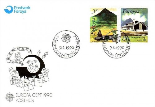 FAEROER MI-NR. 198-199 FDC EUROPA 1990 POSTALISCHE EINRICHTUNG