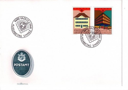 LIECHTENSTEIN MI-NR. 984-985 FDC EUROPA 1990 POSTALISCHE EINRICHTUNG