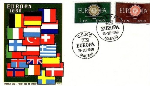 SPANIEN MI-NR. 1189-1190 FDC CEPT 1960 WAGENRAD