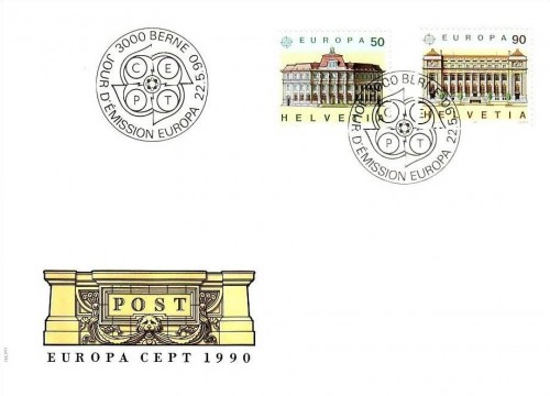SCHWEIZ MI-NR. 1415-1416 FDC EUROPA 1990 POSTALISCHE EINRICHTUNG