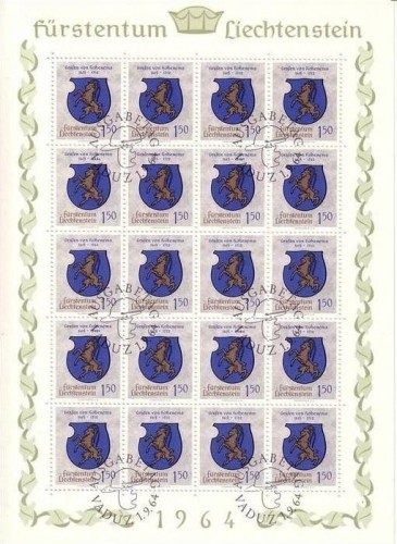 LIECHTENSTEIN MI-NR. 440-443 GESTEMPELT(USED) KLEINBOGENSATZ WAPPEN 1964