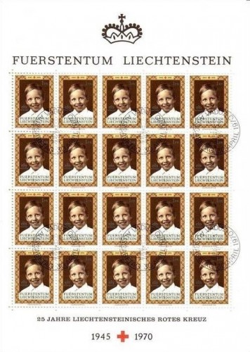 LIECHTENSTEIN MI-NR. 526 GESTEMPELT(USED) KLEINBOGEN 25 JAHRE LIECHTENSTEINISCHES ROTES KREUZ 1970 PRINZ WENZEL