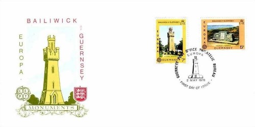 GUERNSEY MI-NR. 161-162 FDC EUROPA 1978 BAUDENKMÄLER TURM
