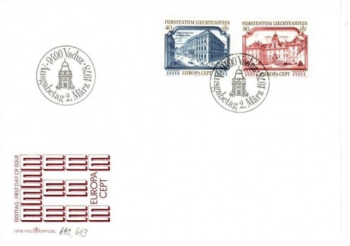 LIECHTENSTEIN MI-NR. 692-693 FDC EUROPA 1978 BAUDENKMÄLER SCHLOSS FELDSBERG