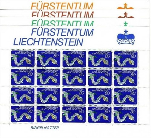 LIECHTENSTEIN MI-NR. 591-594 GESTEMPELT(USED) KLEINBOGEN SCHMETTERLING FROSCH VOGEL SCHLANGE