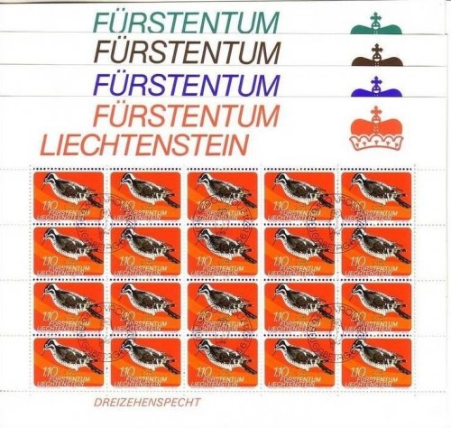 LIECHTENSTEIN MI-NR. 609-612 GESTEMPELT(USED) KLEINBOGENSATZ SPECHT SCHLANGE MOLCH SCHMETTERLING